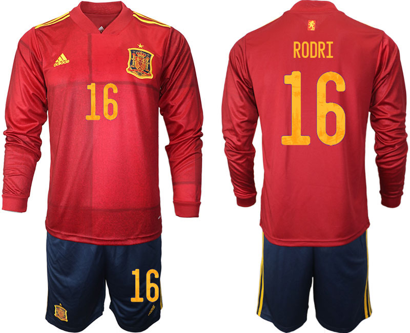 Cheap Men 2021 European Cup Spain home Long sleeve 16 soccer jerseys